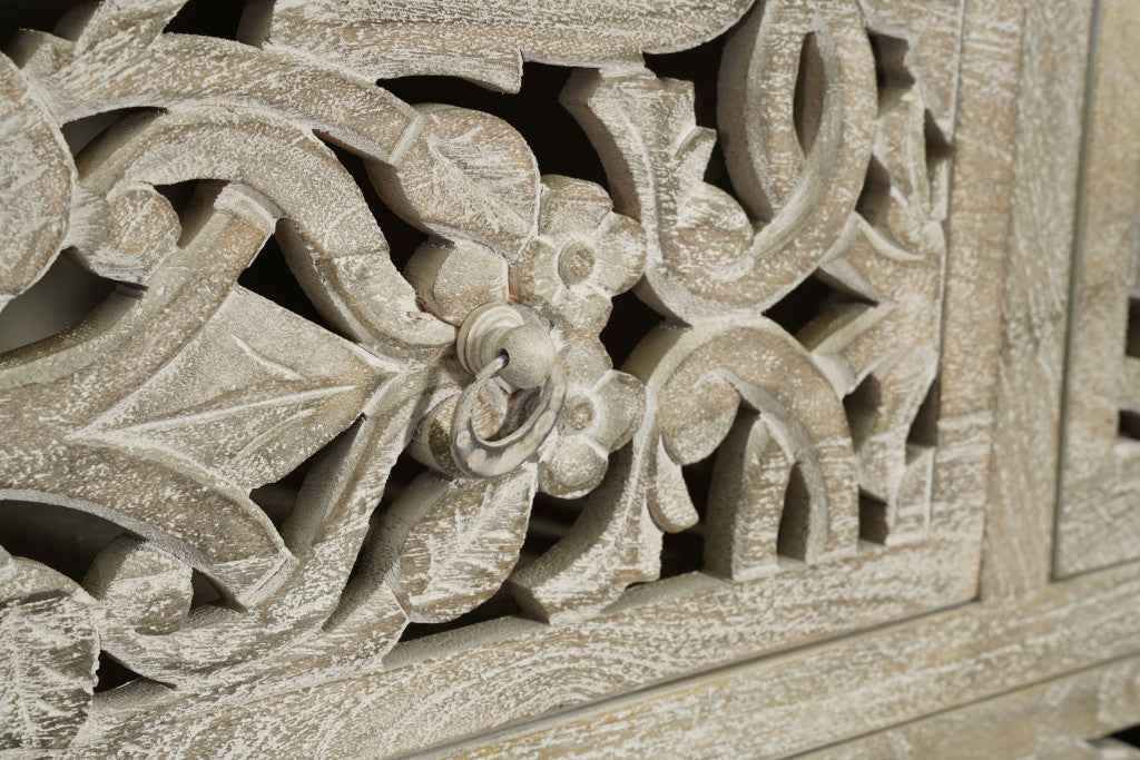 35" Gray Carved Floral Solid Wood Six Drawer Dresser