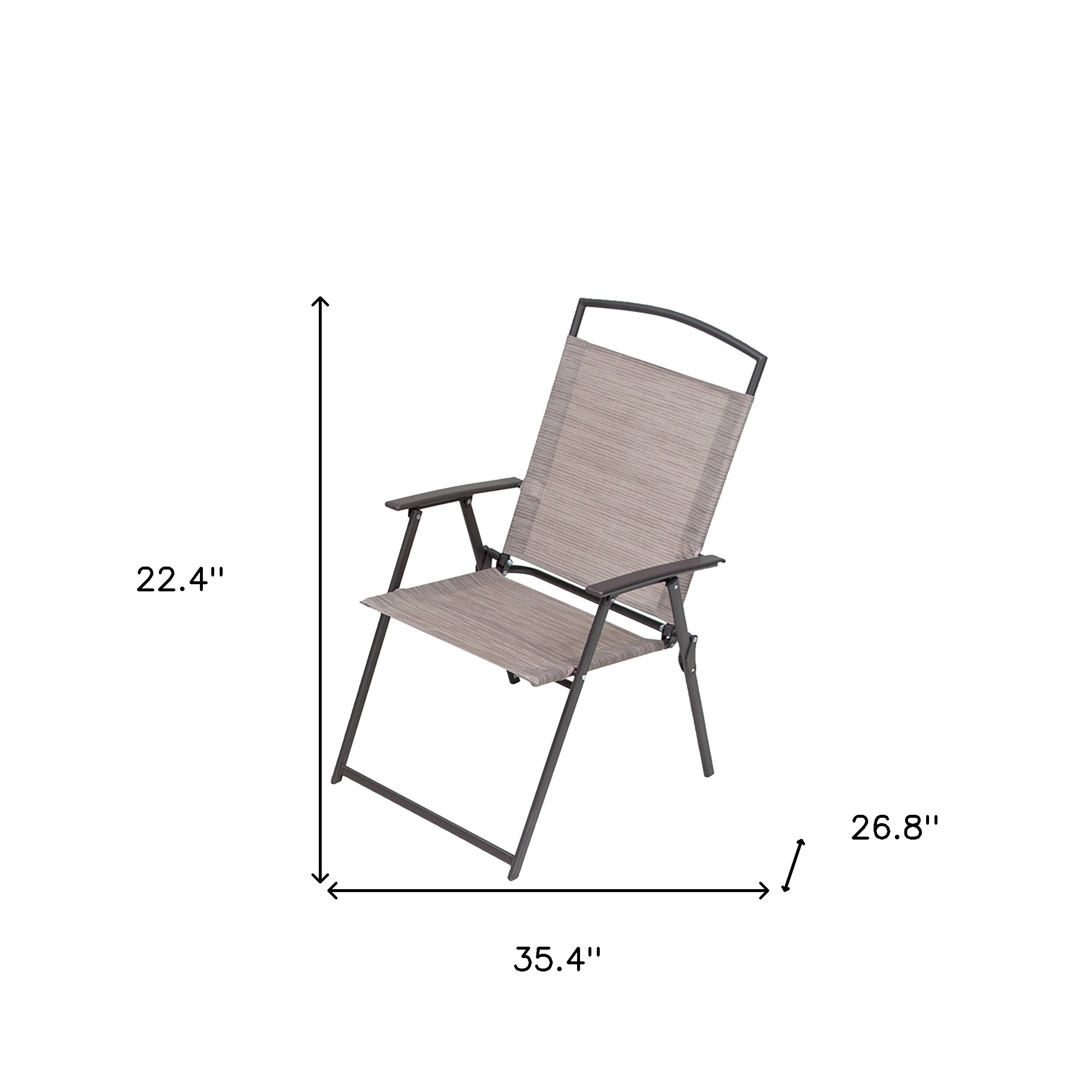 Set of Four 35" Brown Steel Sling Outdoor Folding Arm Chairs - Outdoor