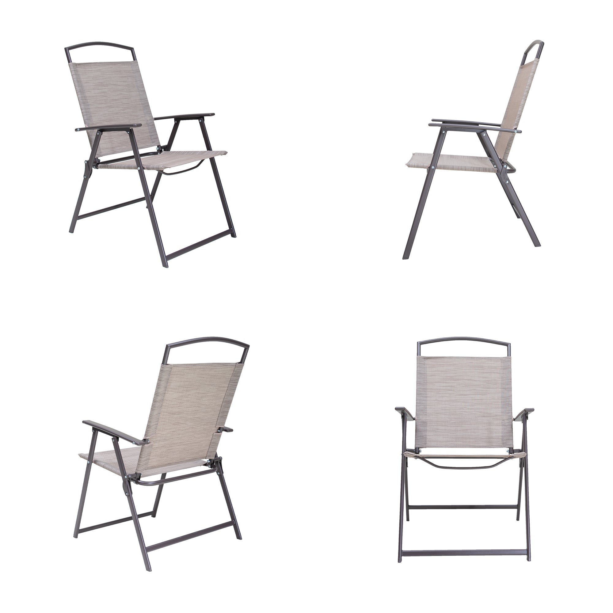 Set of Four 35" Brown Steel Sling Outdoor Folding Arm Chairs - Outdoor