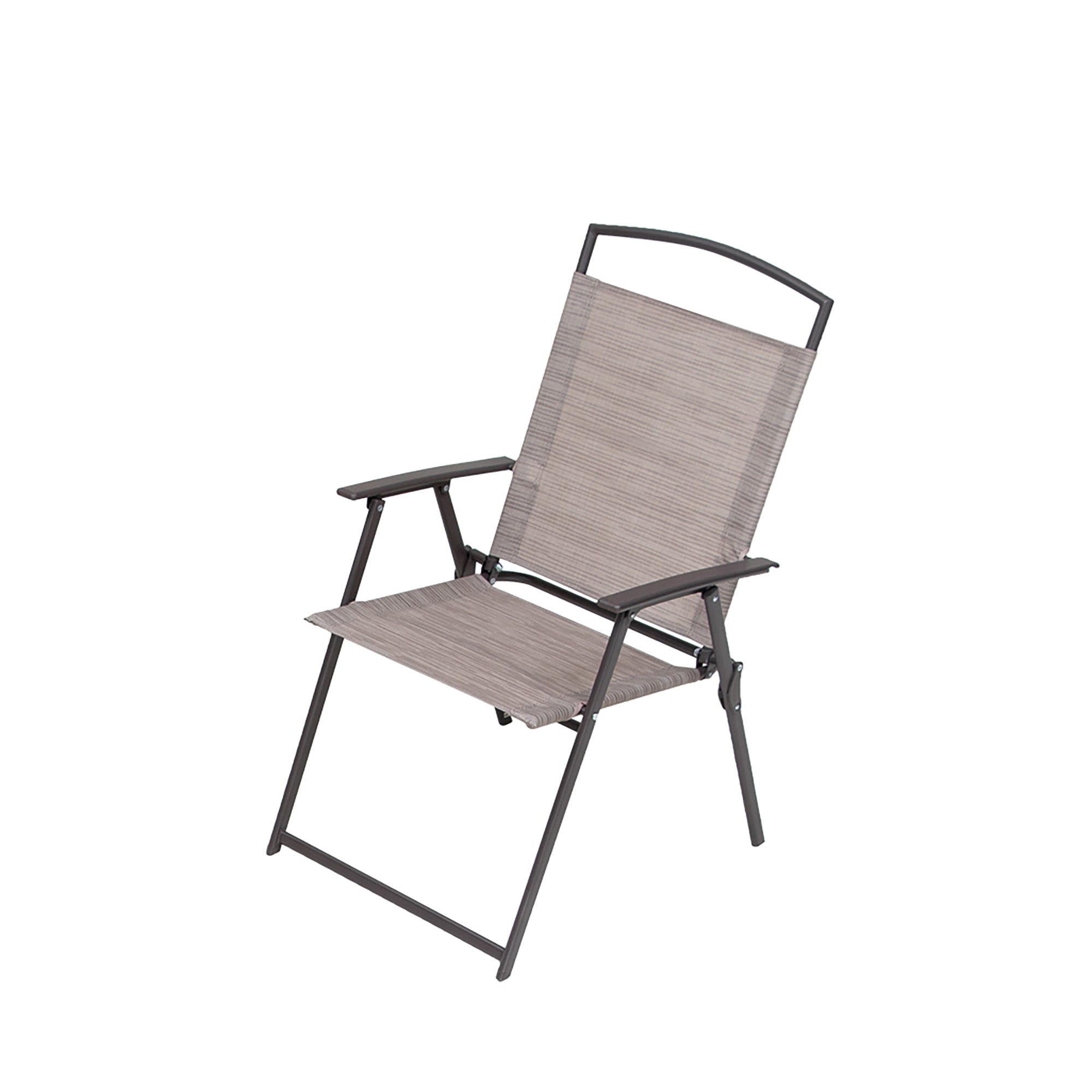 Set of Four 35" Brown Steel Sling Outdoor Folding Arm Chairs - Outdoor