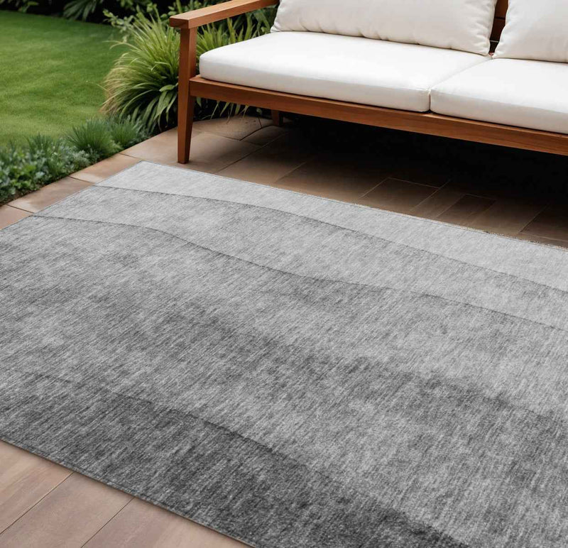 9' X 12' Gray Silver And Charcoal Ombre Washable Indoor Outdoor Area Rug