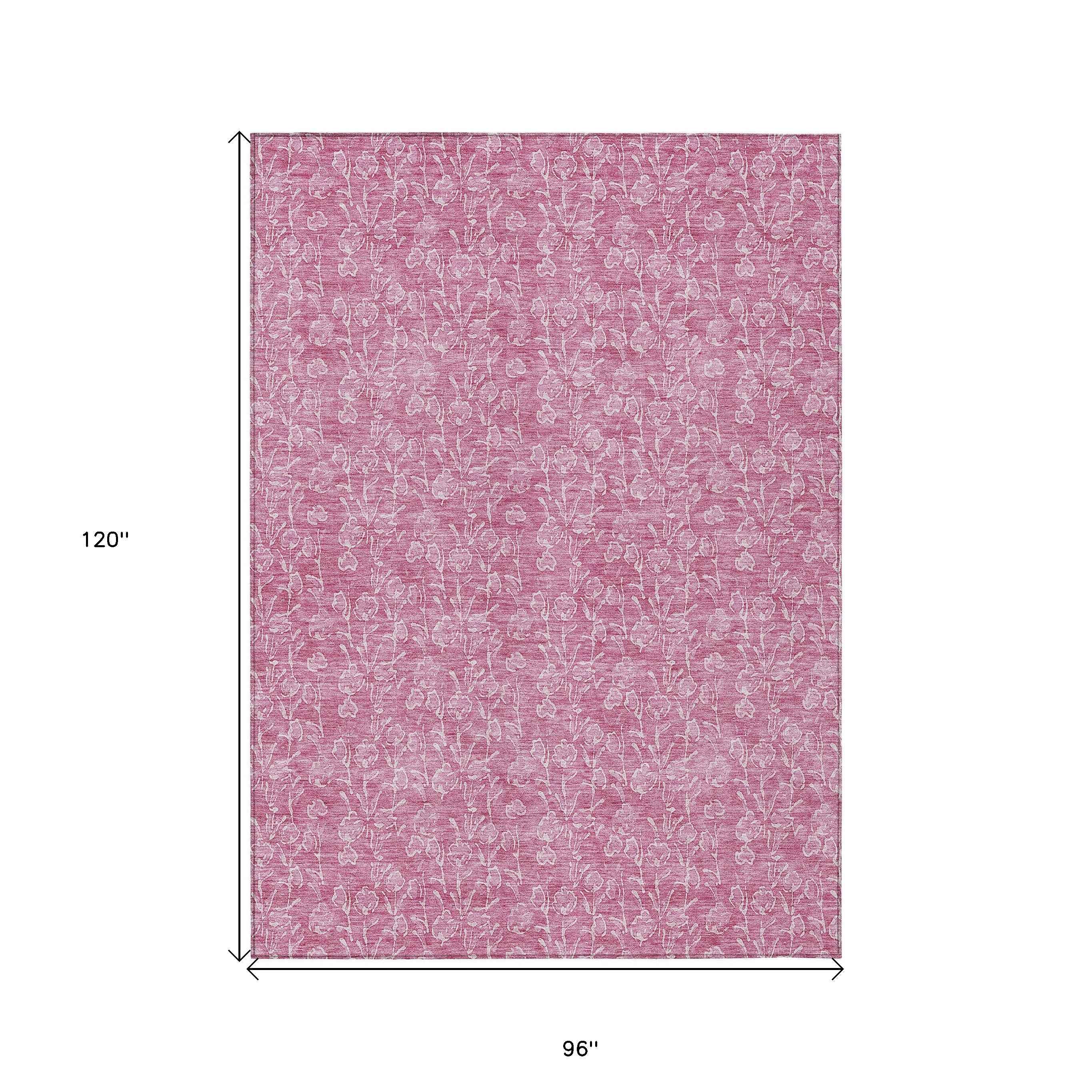 8' X 10' Blush And Ivory Floral Washable Indoor Outdoor Area Rug