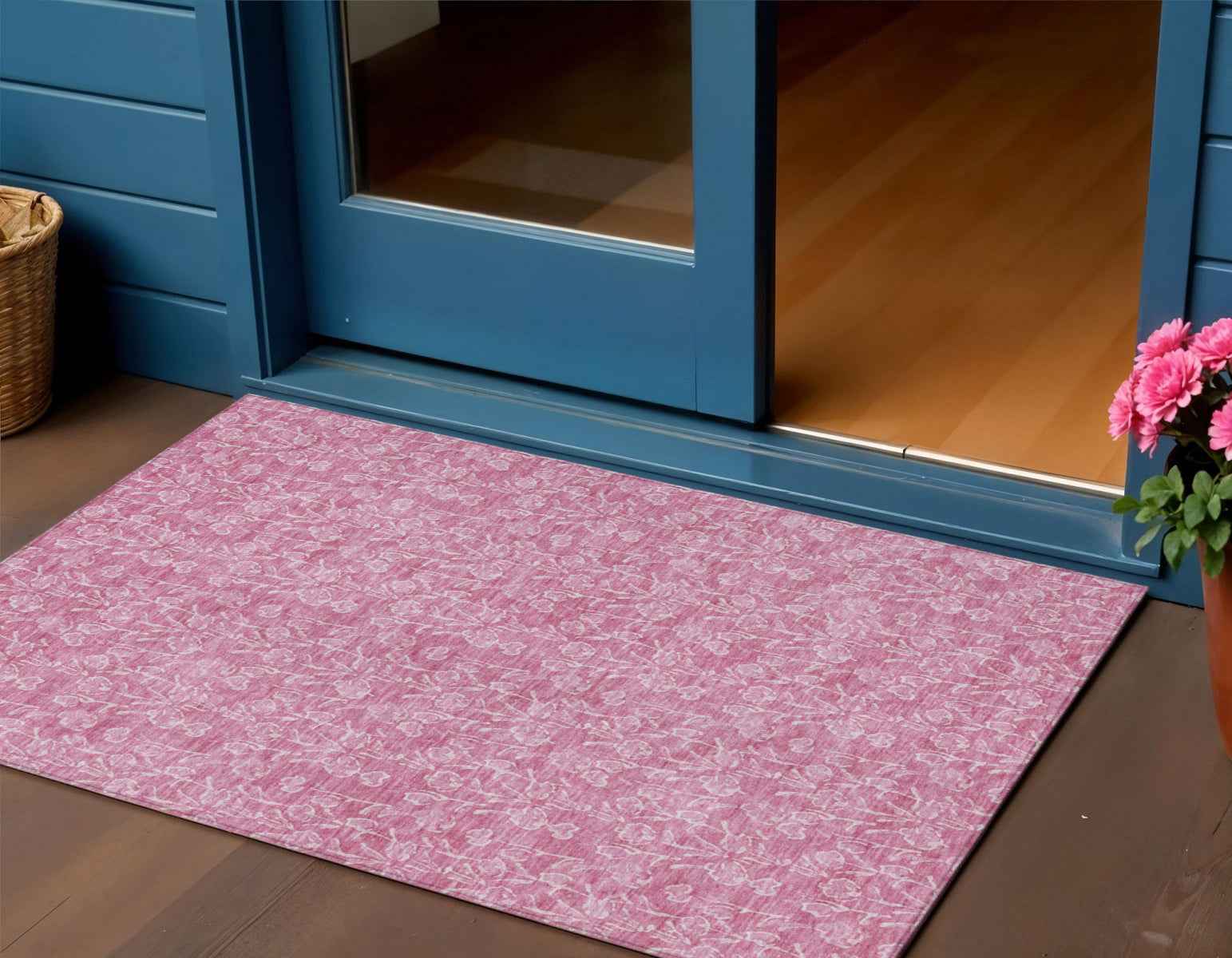 3' X 5' Blush And Ivory Floral Washable Indoor Outdoor Area Rug
