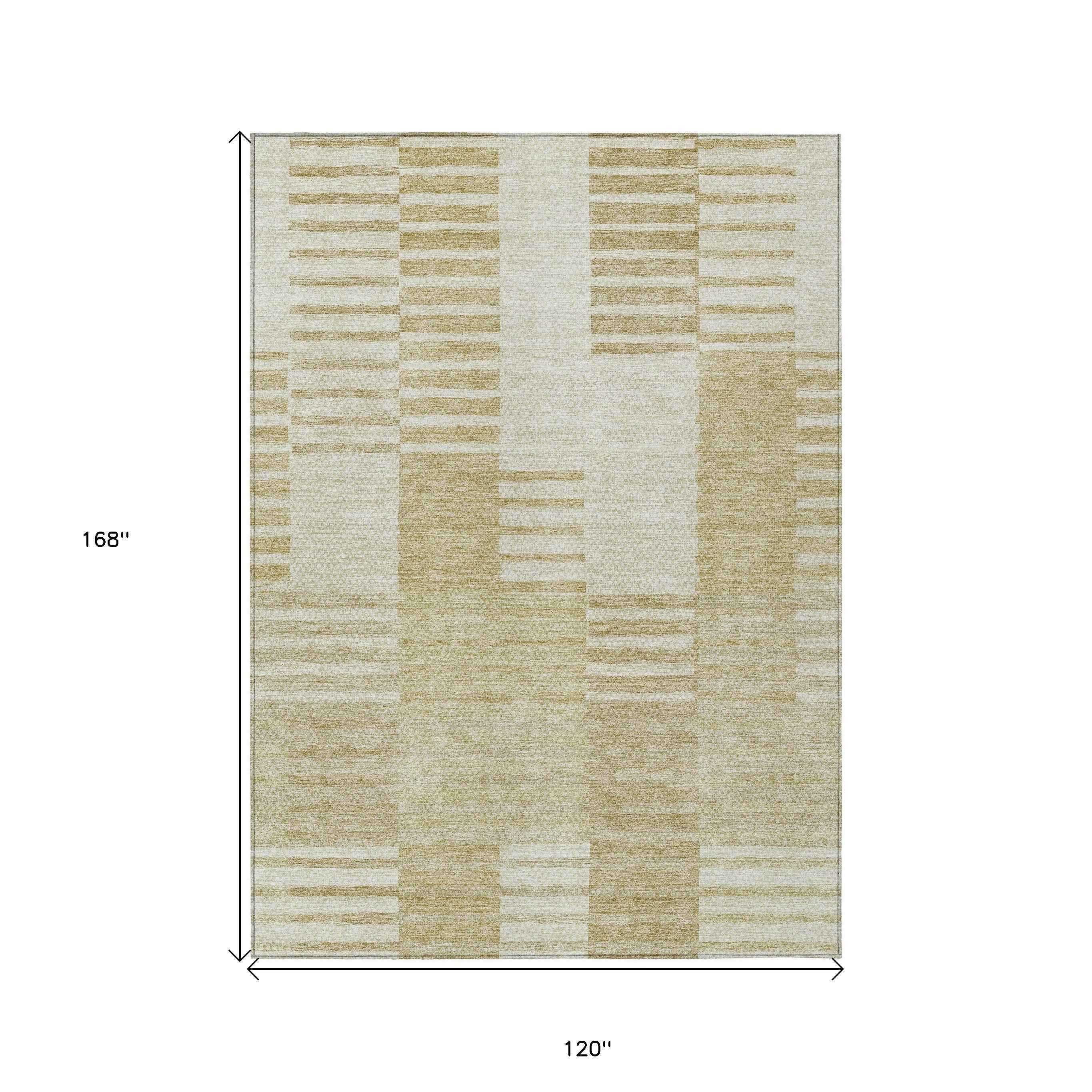 10' X 14' Beige And Ivory Striped Washable Indoor Outdoor Area Rug