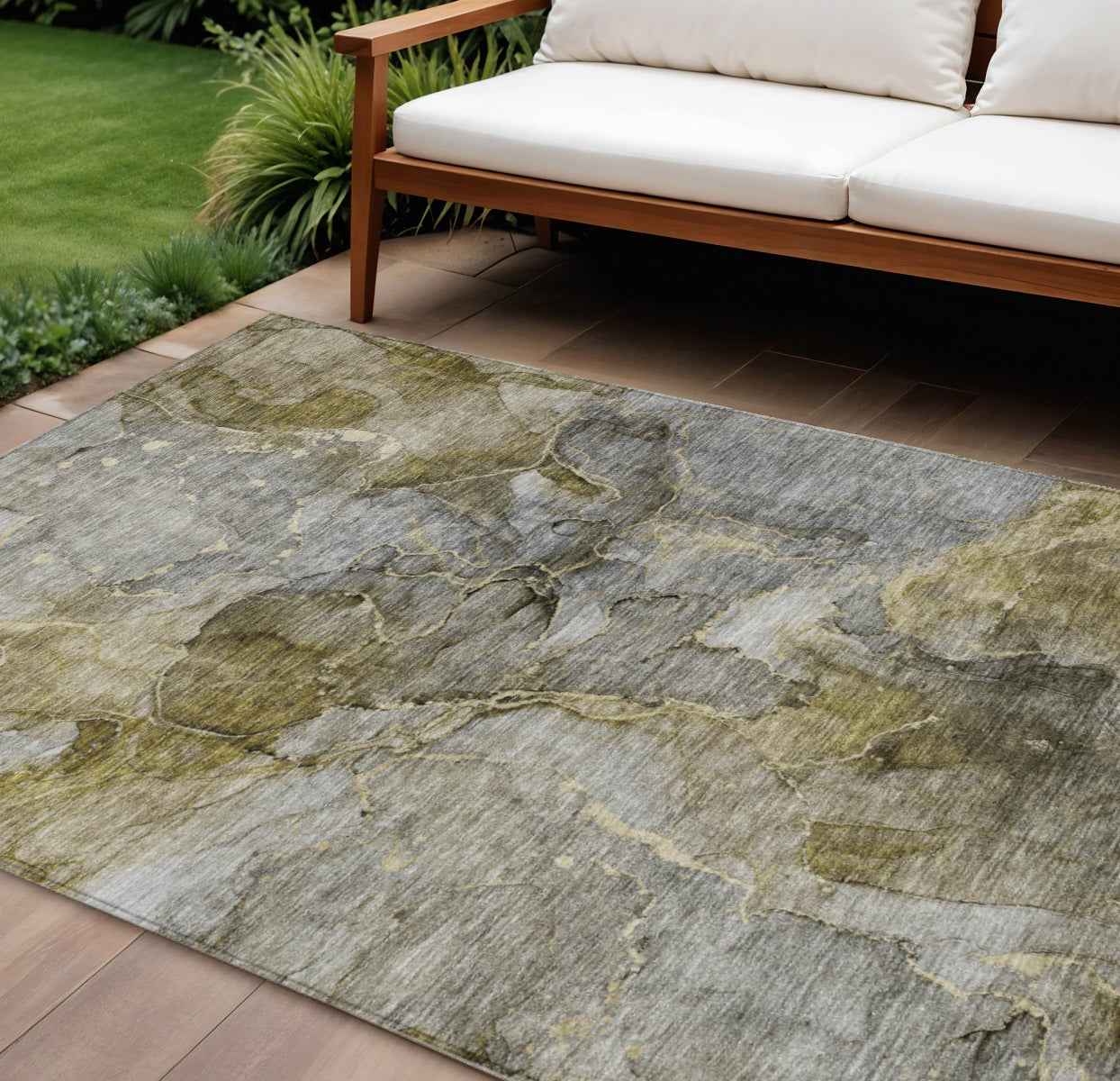 8' X 10' Taupe Brown And Gray Abstract Washable Indoor Outdoor Area Rug