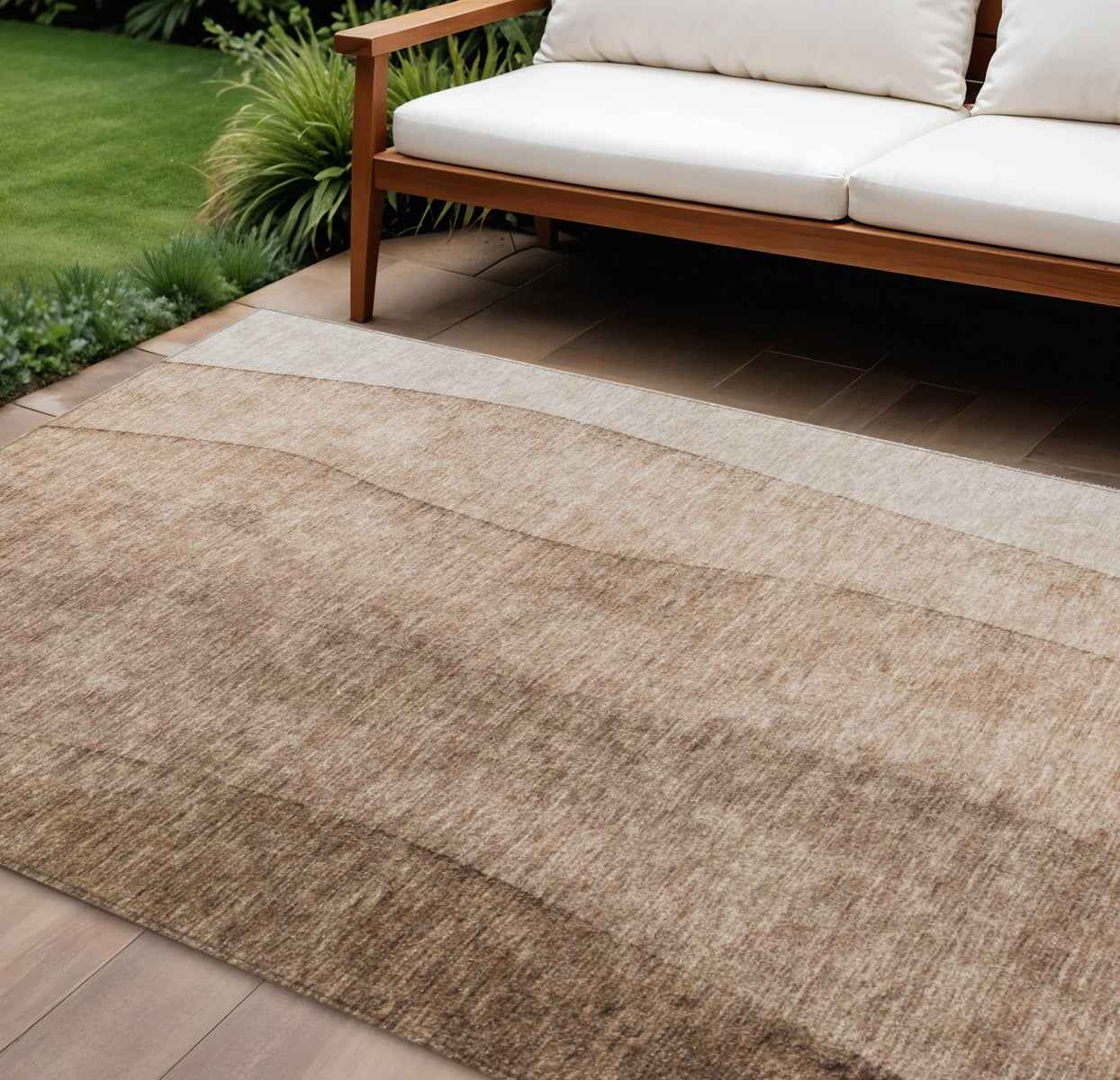 8' X 10' Brown And Beige Ombre Washable Indoor Outdoor Area Rug
