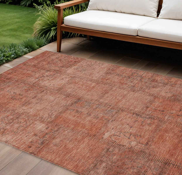 8' X 10' Salmon Copper And Gray Patchwork Washable Indoor Outdoor Area Rug