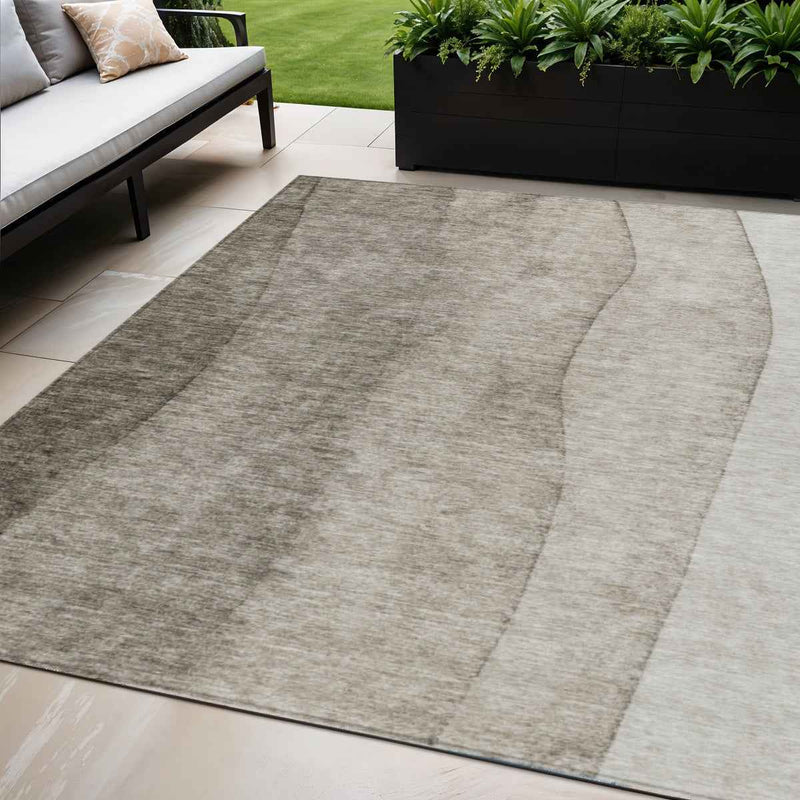 5' X 8' Taupe Brown And Ivory Ombre Washable Indoor Outdoor Area Rug