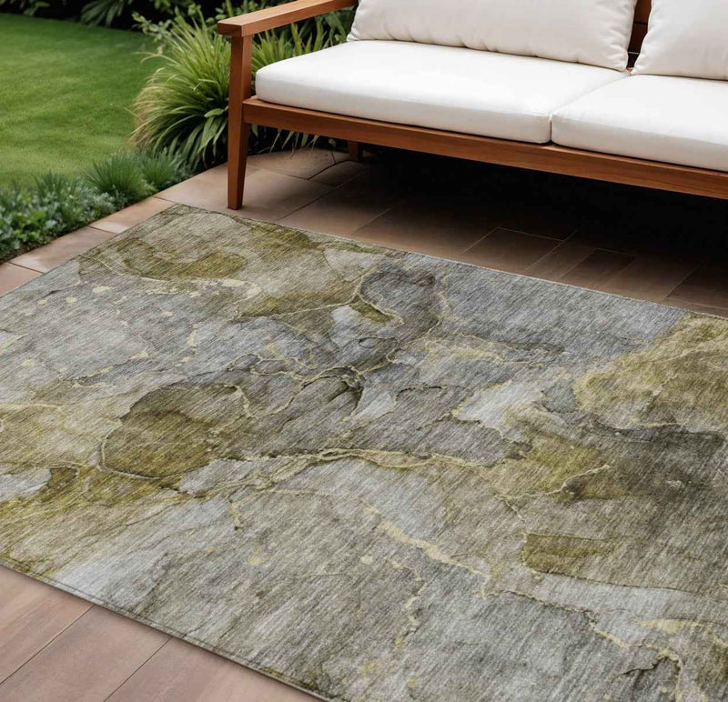 9' X 12' Taupe Brown And Gray Abstract Washable Indoor Outdoor Area Rug