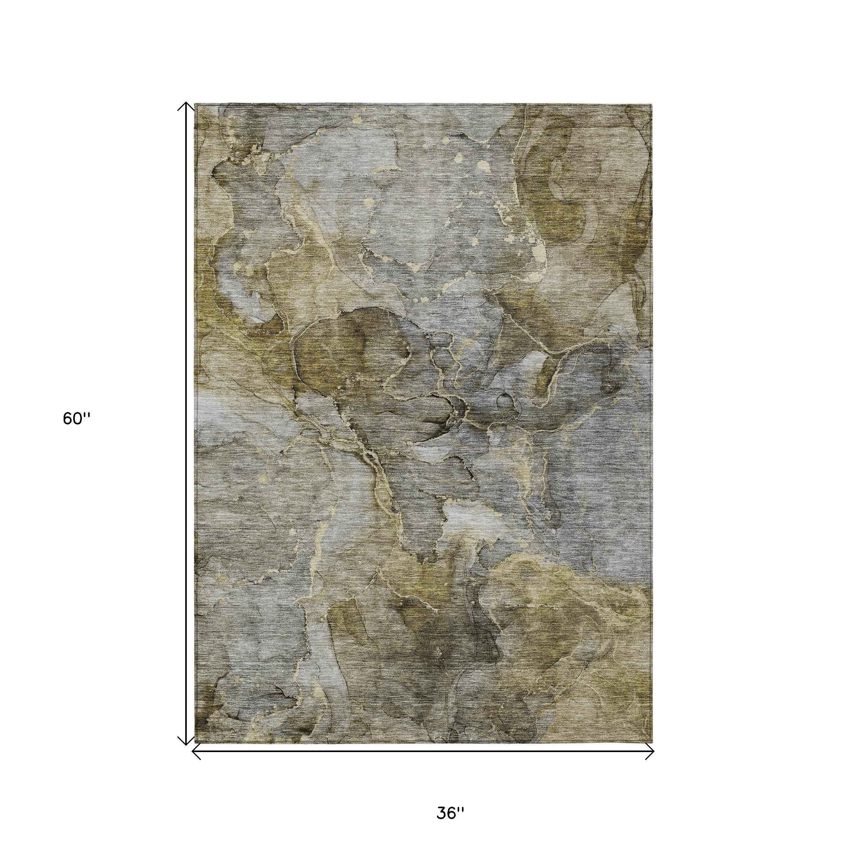 3' X 5' Taupe Brown And Gray Abstract Washable Indoor Outdoor Area Rug