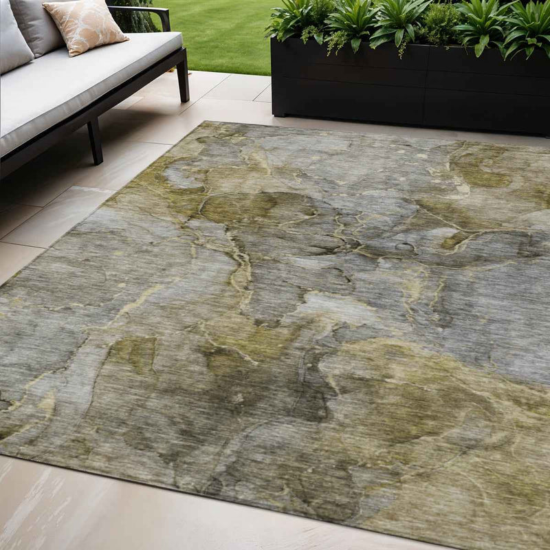 5' X 8' Taupe Brown And Gray Abstract Washable Indoor Outdoor Area Rug