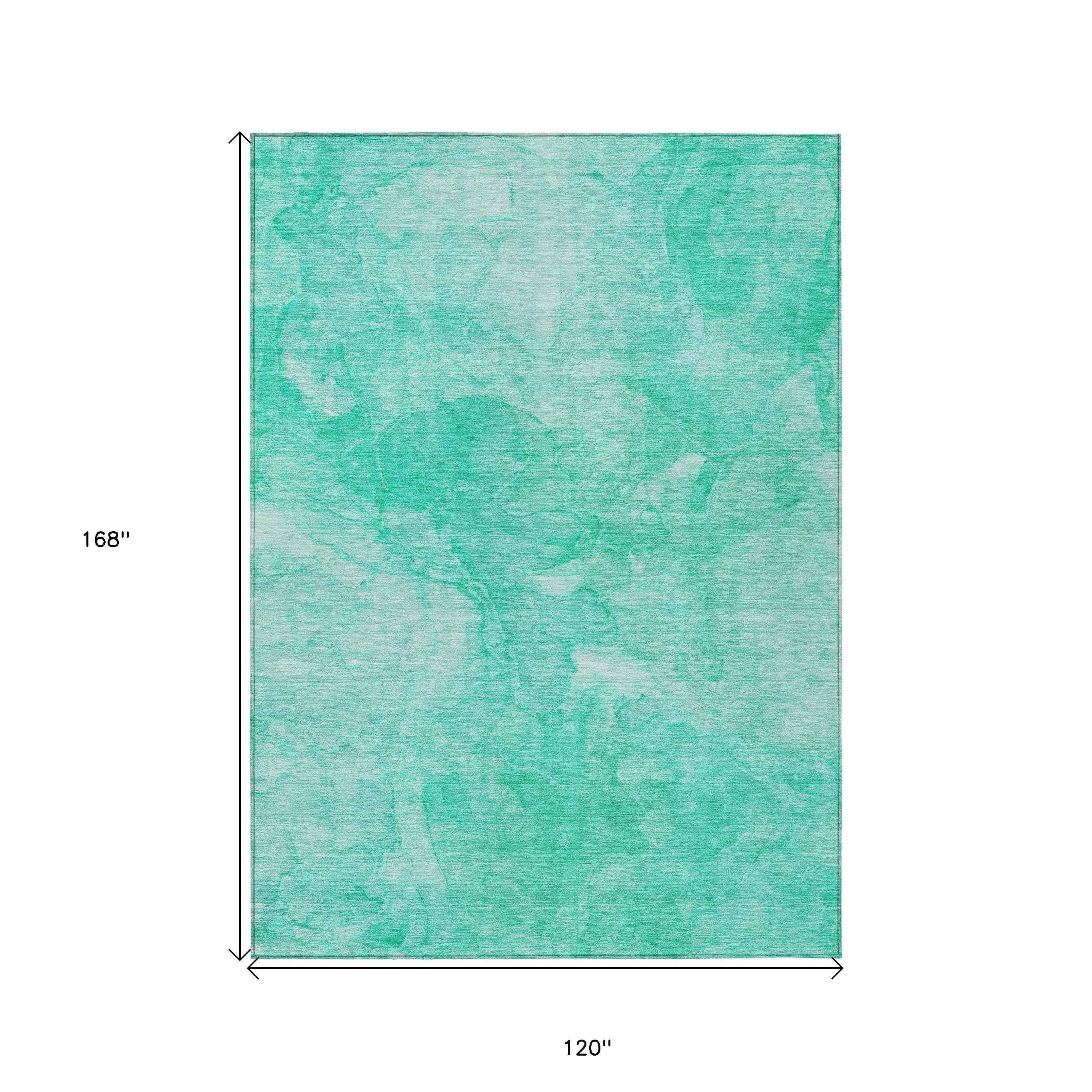 10' X 14' Teal Blue And Aqua Nautical Washable Indoor Outdoor Area Rug