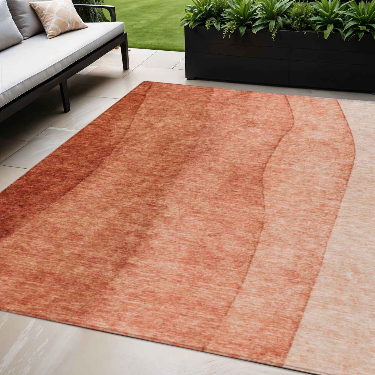 5' X 8' Red Copper And Terra Cotta Ombre Washable Indoor Outdoor Area Rug