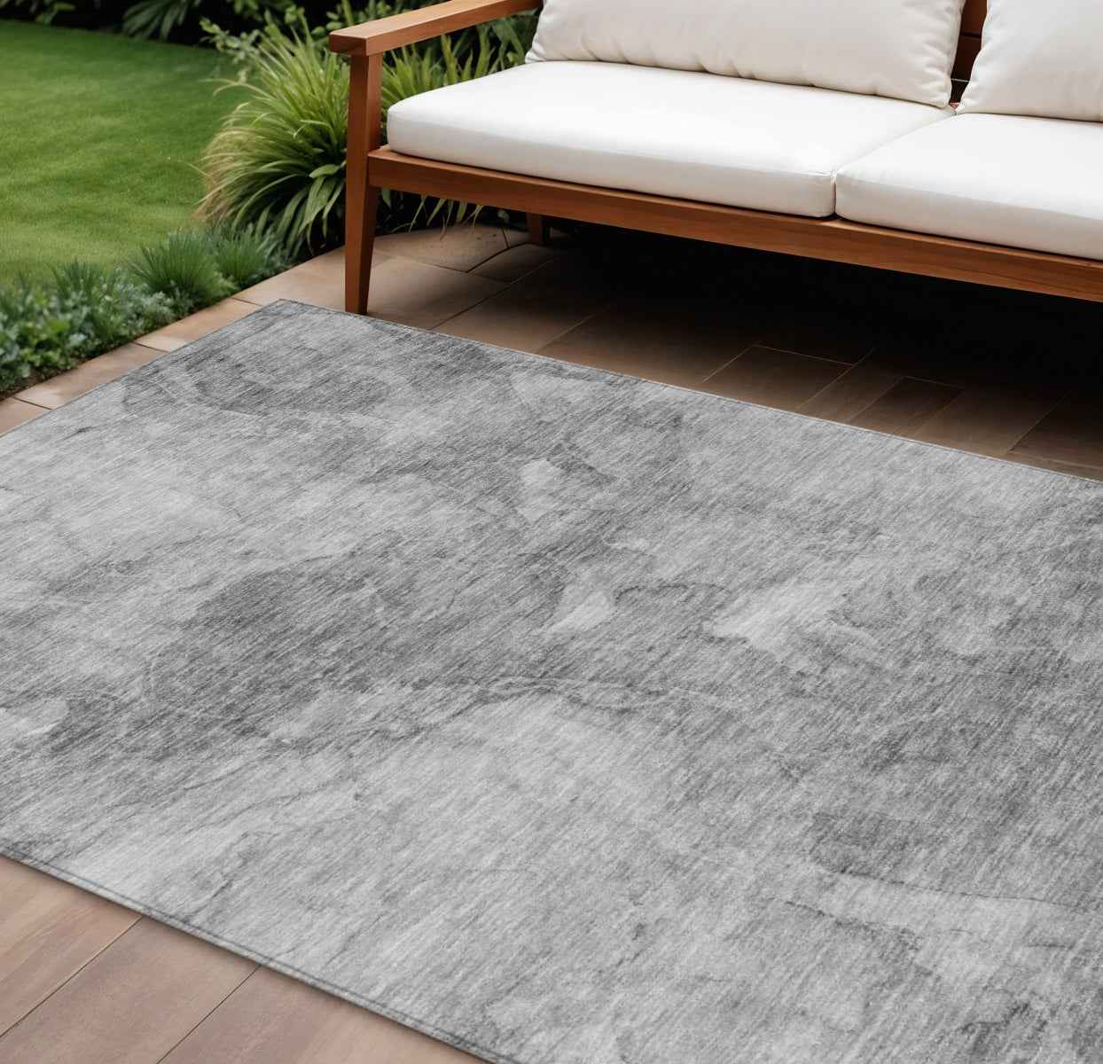 9' X 12' Gray Silver And Charcoal Nautical Washable Indoor Outdoor Area Rug