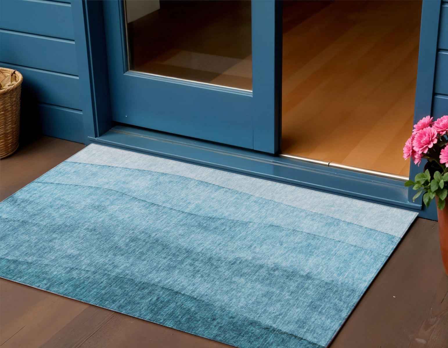 3' X 5' Teal Blue Aqua And Blue Ombre Washable Indoor Outdoor Area Rug
