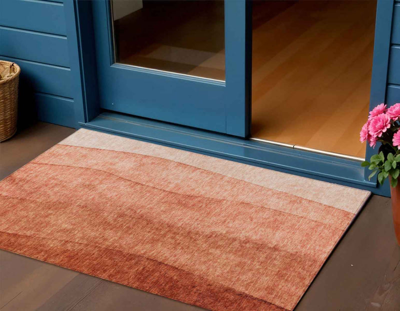 3' X 5' Red Copper And Terra Cotta Ombre Washable Indoor Outdoor Area Rug