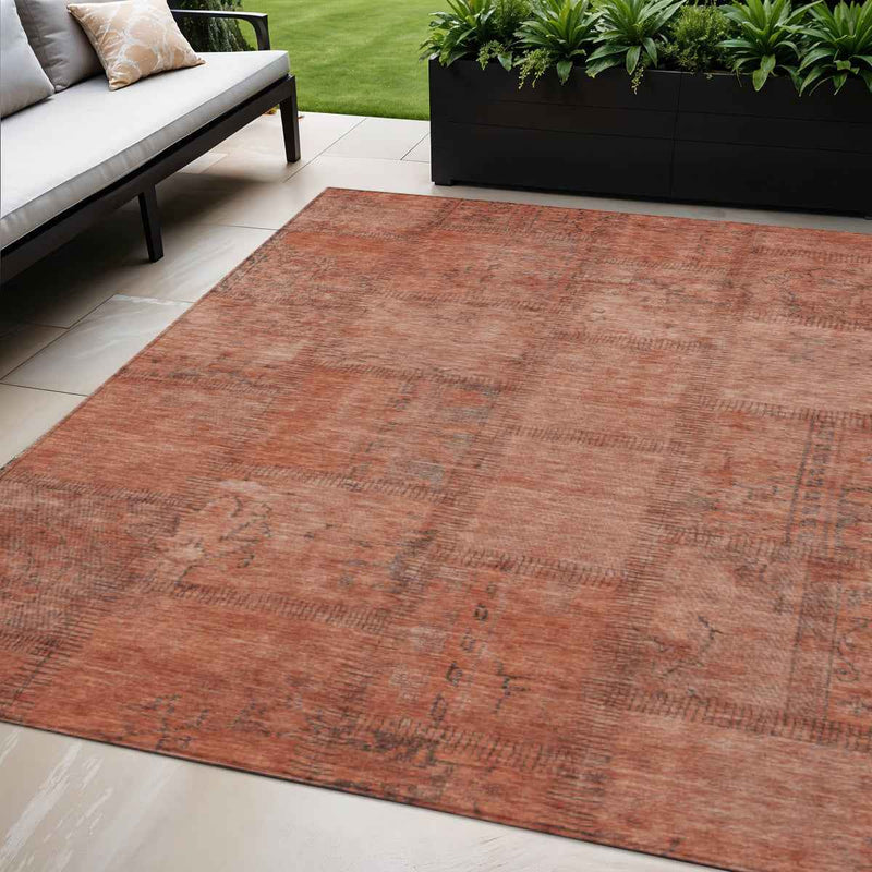 5' X 8' Salmon Copper And Gray Patchwork Washable Indoor Outdoor Area Rug