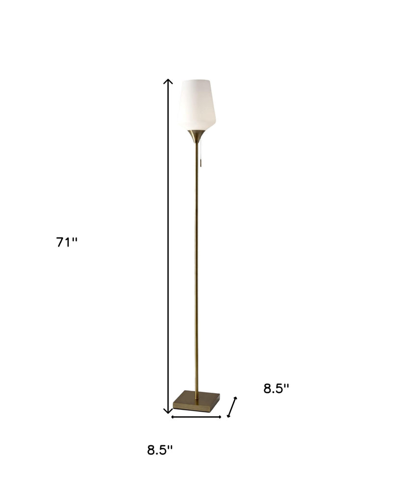 71" Brass Metal Torchiere Floor Lamp With White Glass Novelty Shade - Lighting