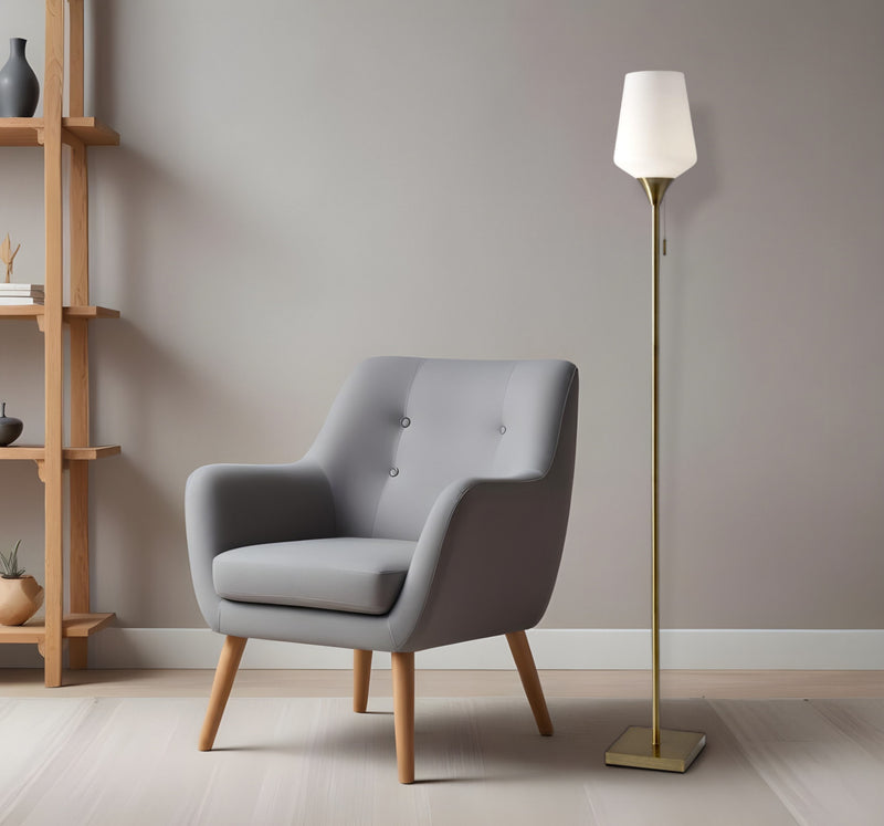 71" Brass Metal Torchiere Floor Lamp With White Glass Novelty Shade - Lighting