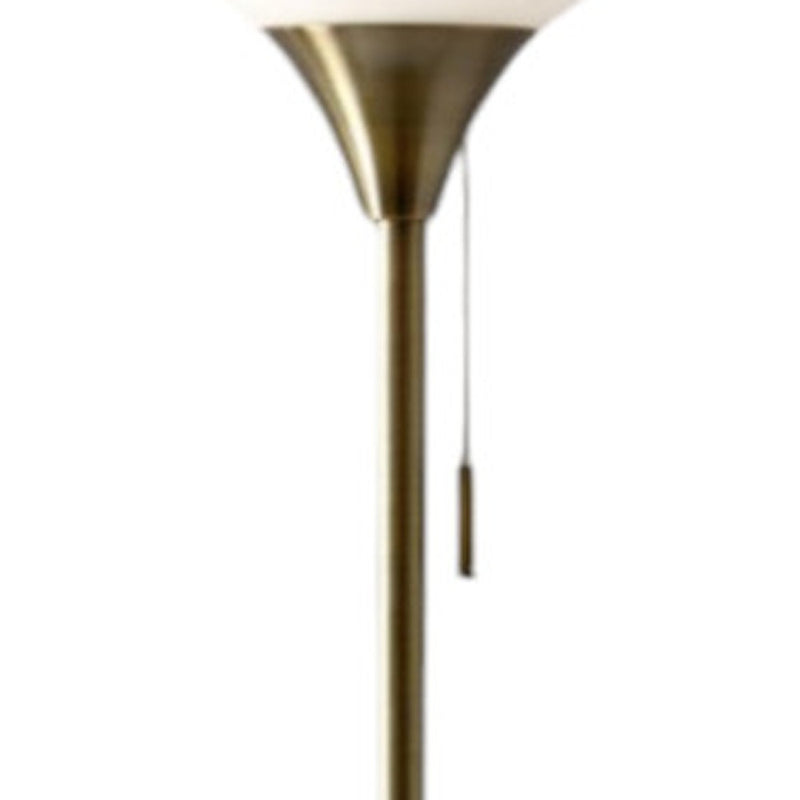 71" Brass Metal Torchiere Floor Lamp With White Glass Novelty Shade - Lighting