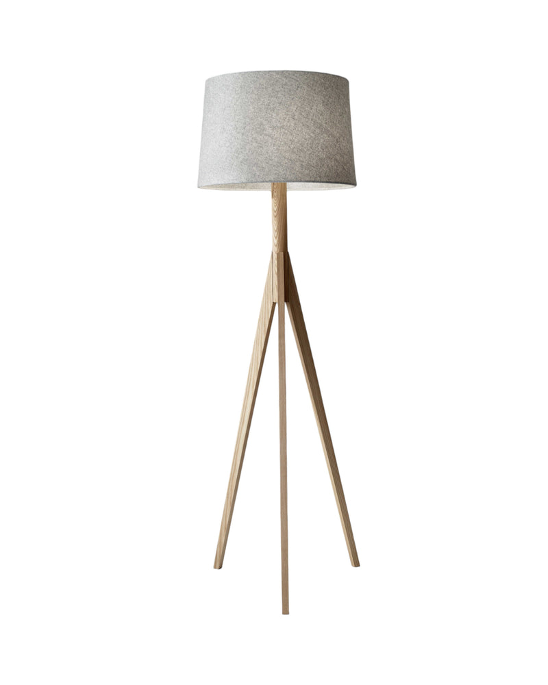 59" Natural Solid Wood Tripod Floor Lamp With Gray Fabric Empire Shade - Lighting