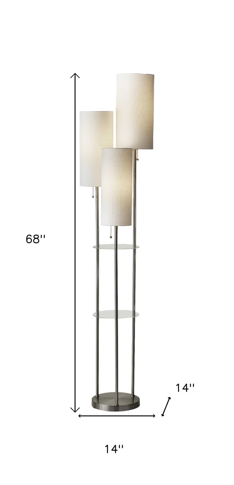 68" Silver Three Light Novelty Floor Lamp With White Linen Cylinder Shade - Lighting
