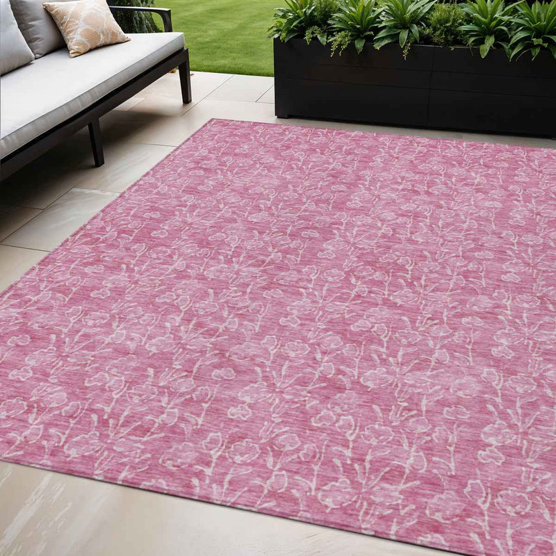 5' X 8' Blush And Ivory Floral Washable Indoor Outdoor Area Rug