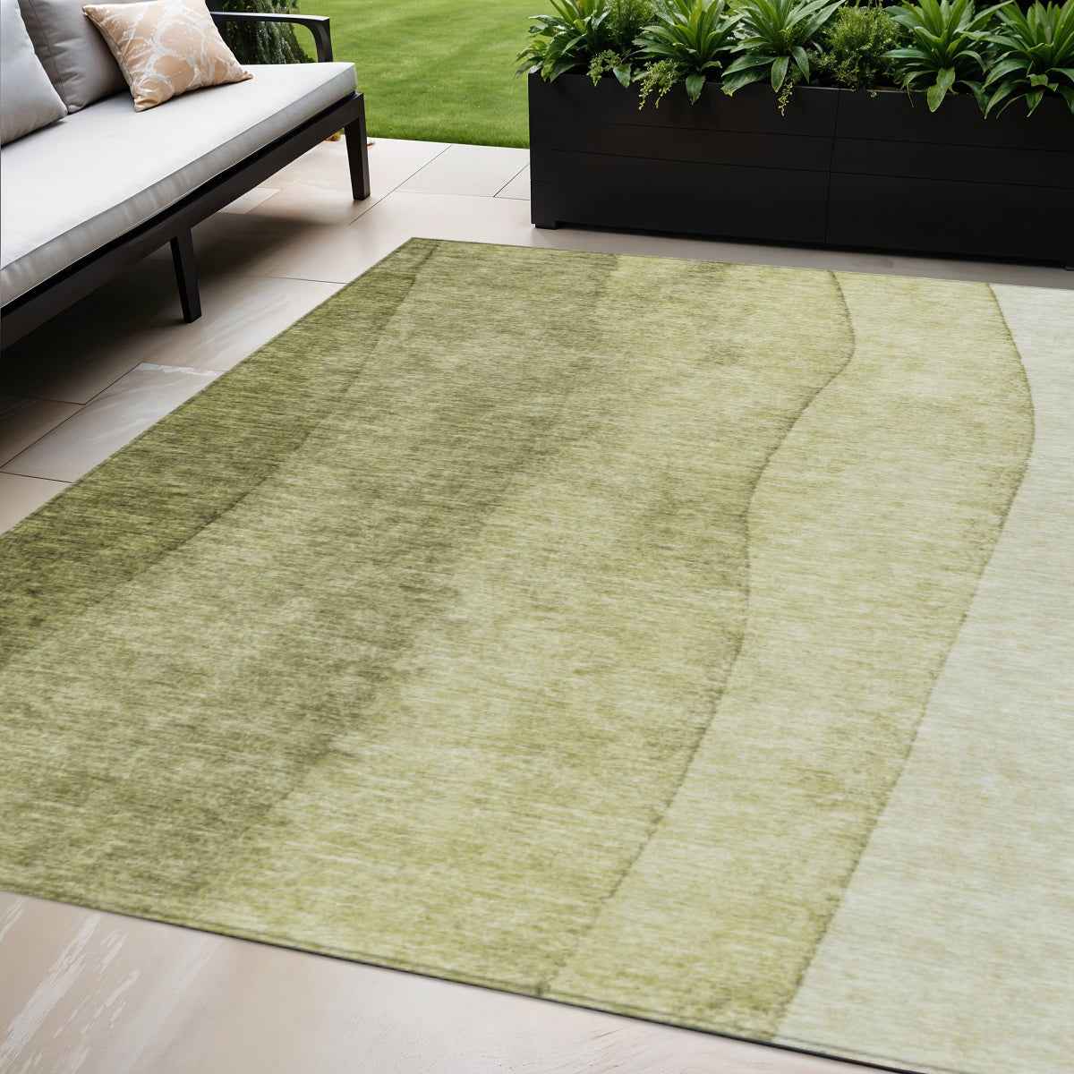 5' X 8' Olive Green And Artichoke Green Ombre Washable Indoor Outdoor Area Rug