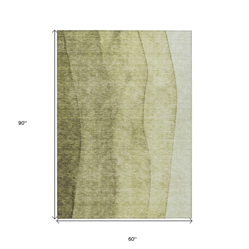 5' X 8' Olive Green And Artichoke Green Ombre Washable Indoor Outdoor Area Rug
