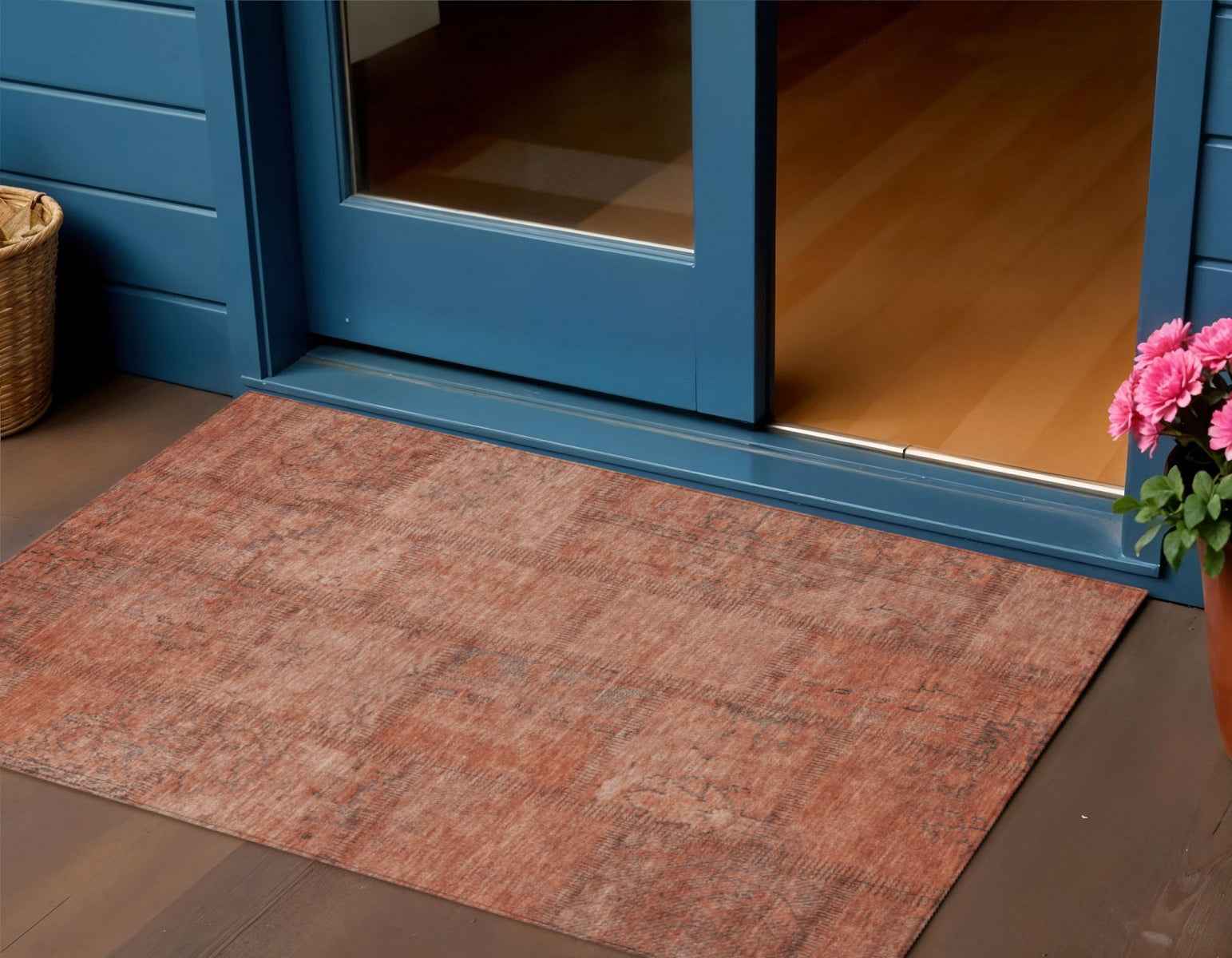 3' X 5' Salmon Copper And Gray Patchwork Washable Indoor Outdoor Area Rug