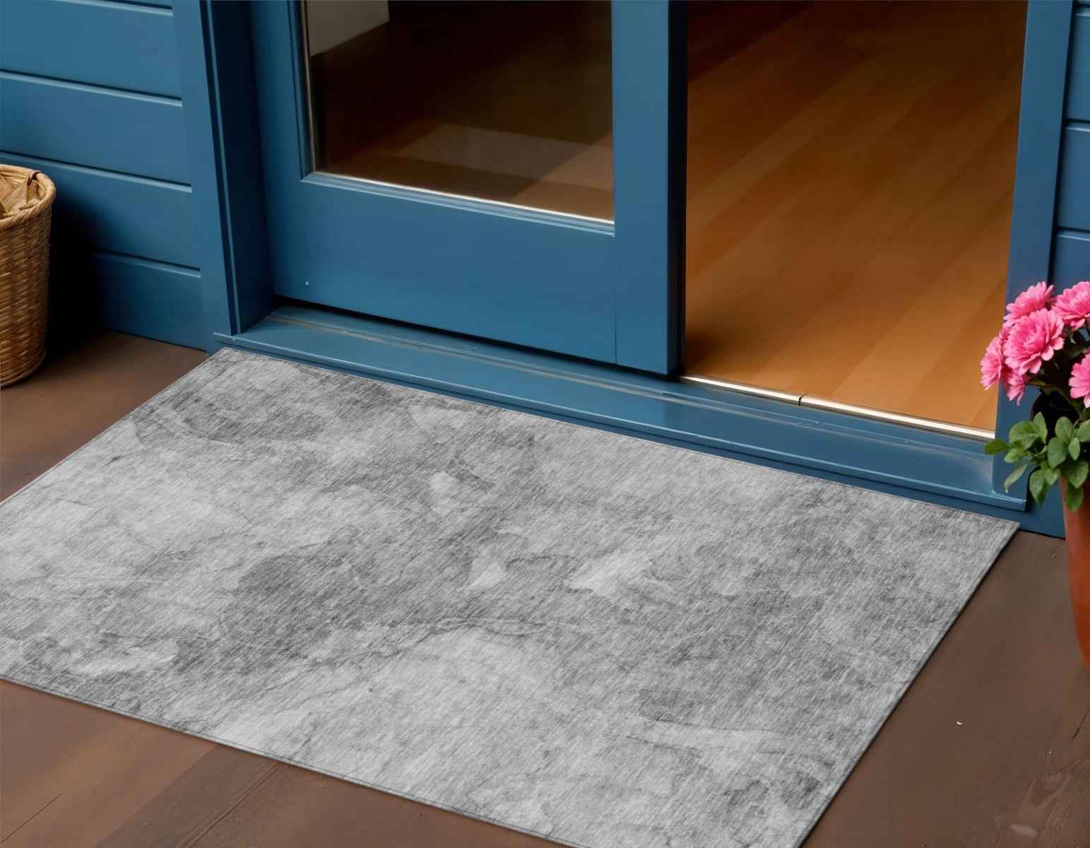 3' X 5' Gray Silver And Charcoal Nautical Washable Indoor Outdoor Area Rug
