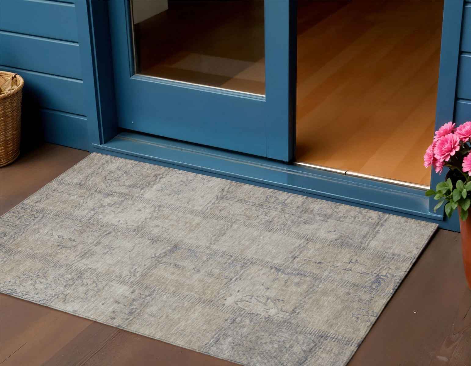 3' X 5' Beige Taupe And Brown Patchwork Washable Indoor Outdoor Area Rug