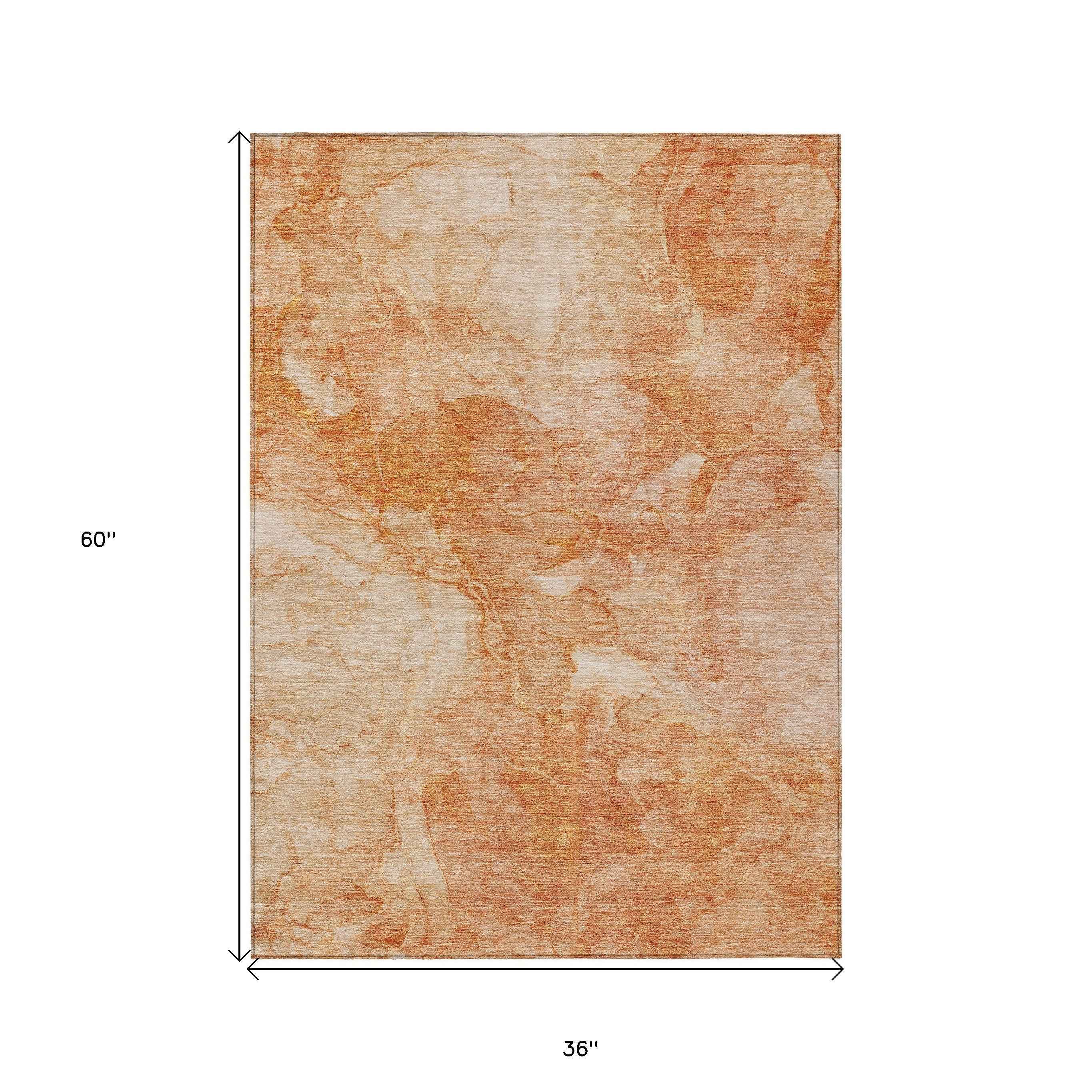 3' X 5' Salmon Peach And Ivory Nautical Washable Indoor Outdoor Area Rug