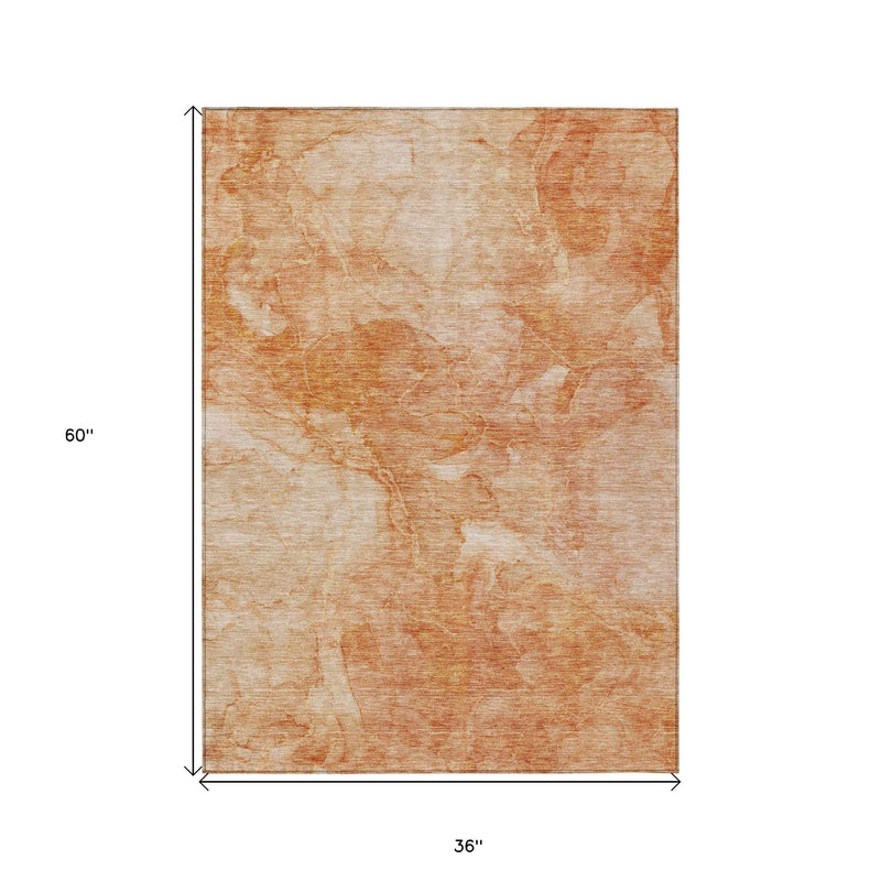 3' X 5' Salmon Peach And Ivory Nautical Washable Indoor Outdoor Area Rug