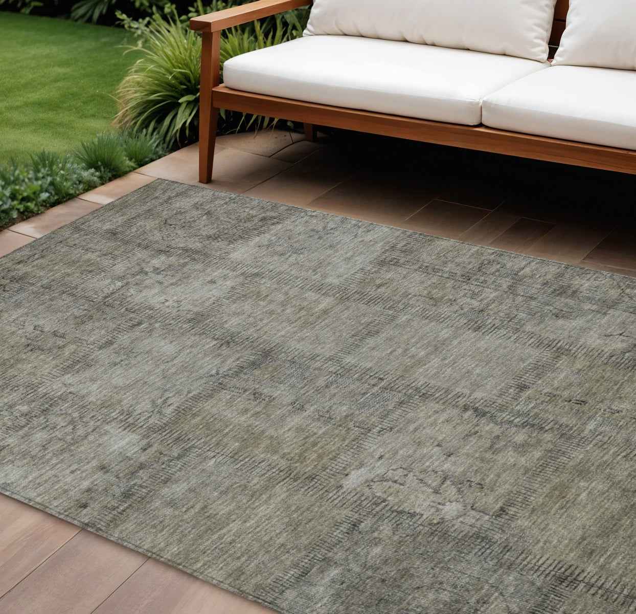 8' X 10' Taupe Brown And Beige Patchwork Washable Indoor Outdoor Area Rug