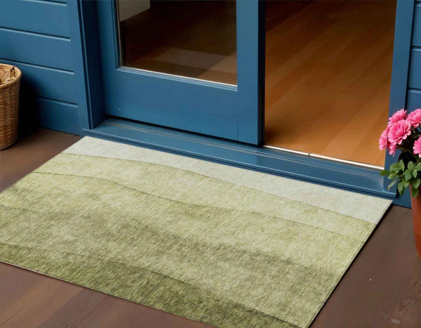 3' X 5' Olive Green And Artichoke Green Ombre Washable Indoor Outdoor Area Rug