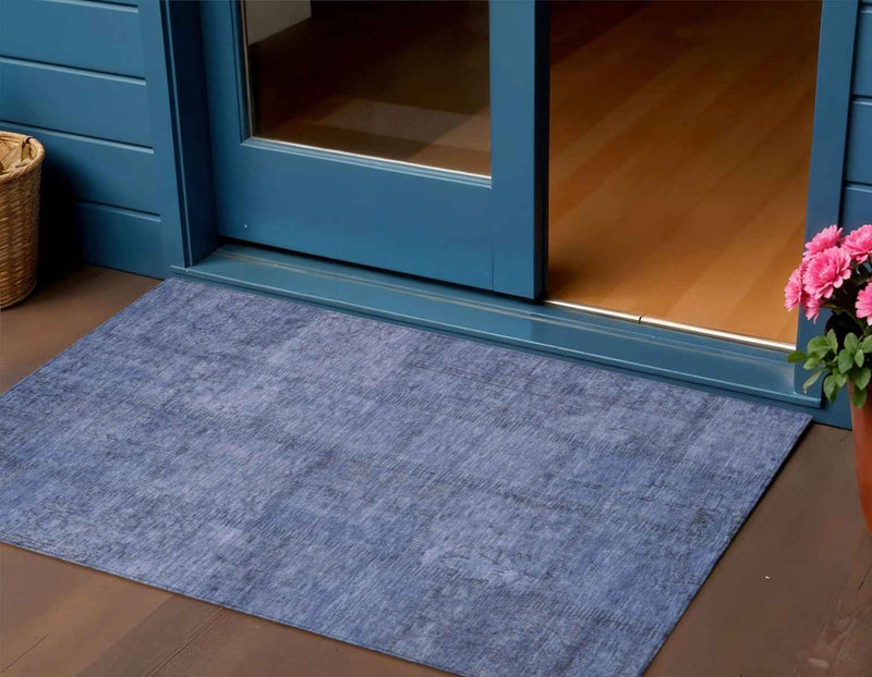 3' X 5' Denim Blue And Sky Blue Patchwork Washable Indoor Outdoor Area Rug