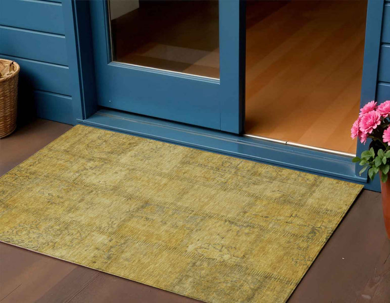 3' X 5' Gold Wheat And Gray Patchwork Washable Indoor Outdoor Area Rug