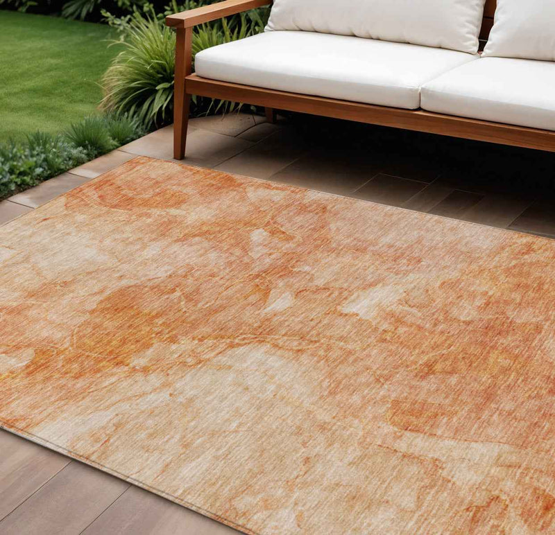 10' X 14' Salmon Peach And Ivory Nautical Washable Indoor Outdoor Area Rug