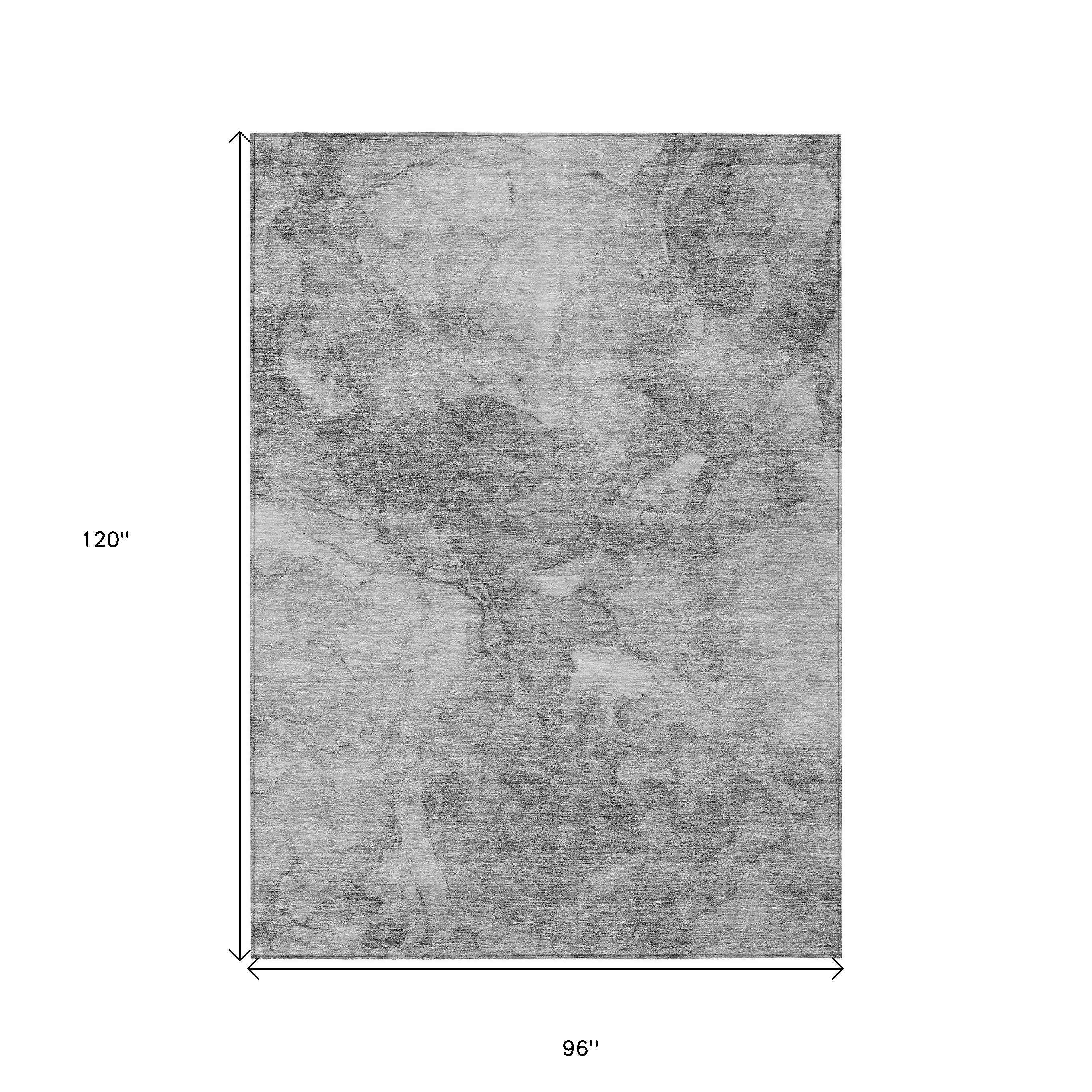 8' X 10' Gray Silver And Charcoal Nautical Washable Indoor Outdoor Area Rug