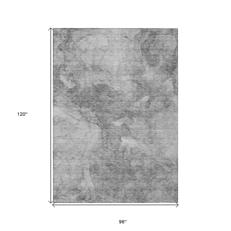 8' X 10' Gray Silver And Charcoal Nautical Washable Indoor Outdoor Area Rug