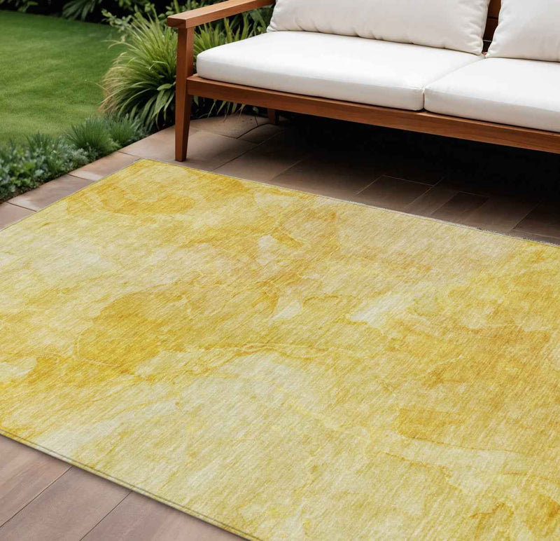 10' X 14' Gold And Yellow Nautical Washable Indoor Outdoor Area Rug