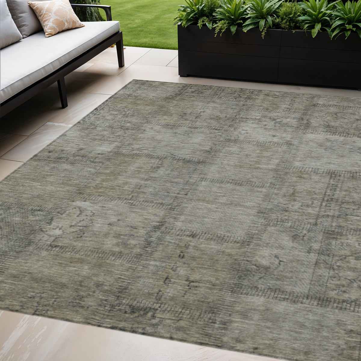 5' X 8' Taupe Brown And Beige Patchwork Washable Indoor Outdoor Area Rug