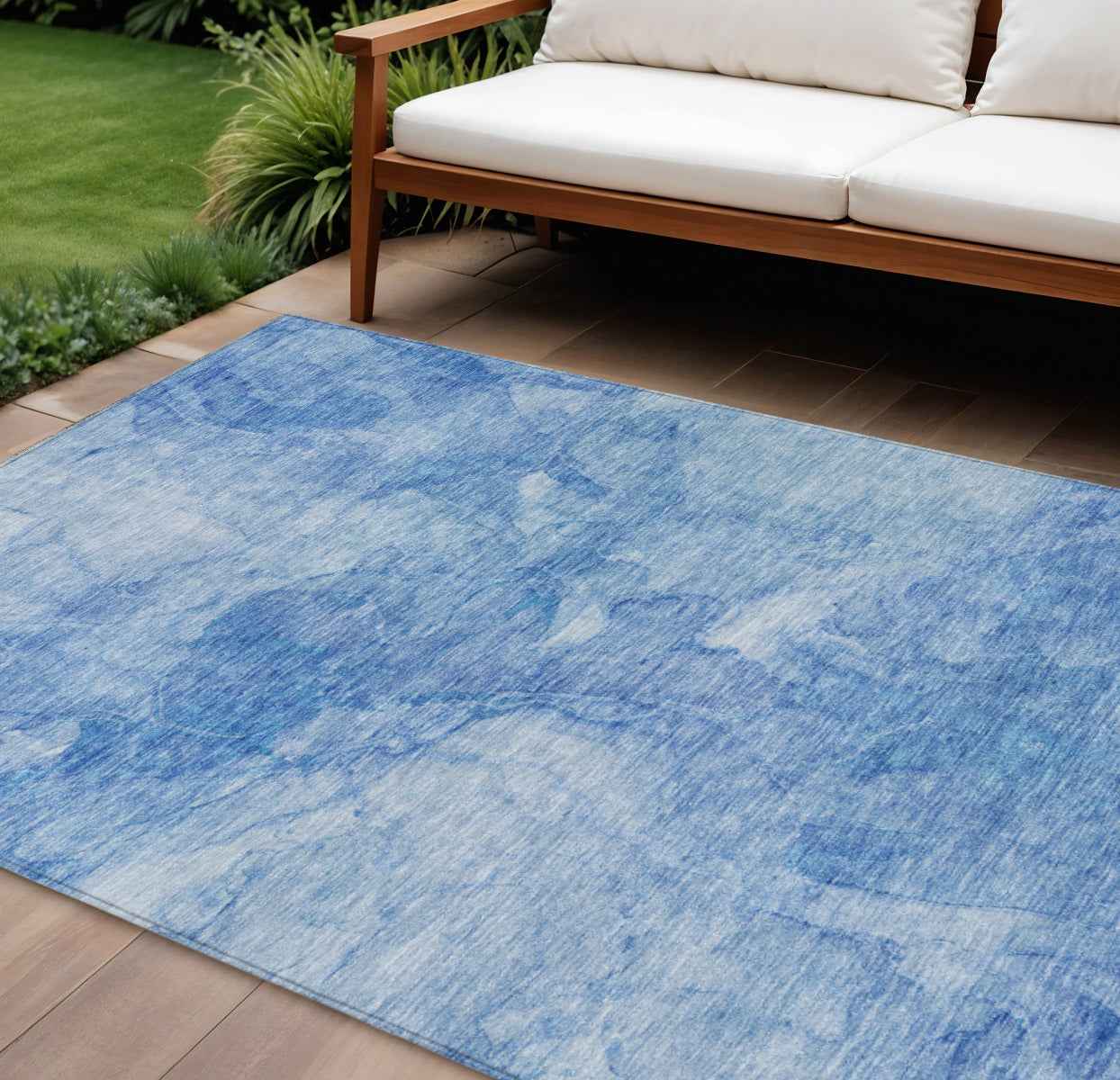 8' X 10' Denim Blue And Sky Blue Nautical Washable Indoor Outdoor Area Rug