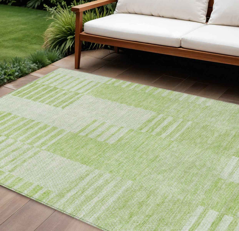 10' X 14' Artichoke Green And Mint Green Striped Washable Indoor Outdoor Area Rug