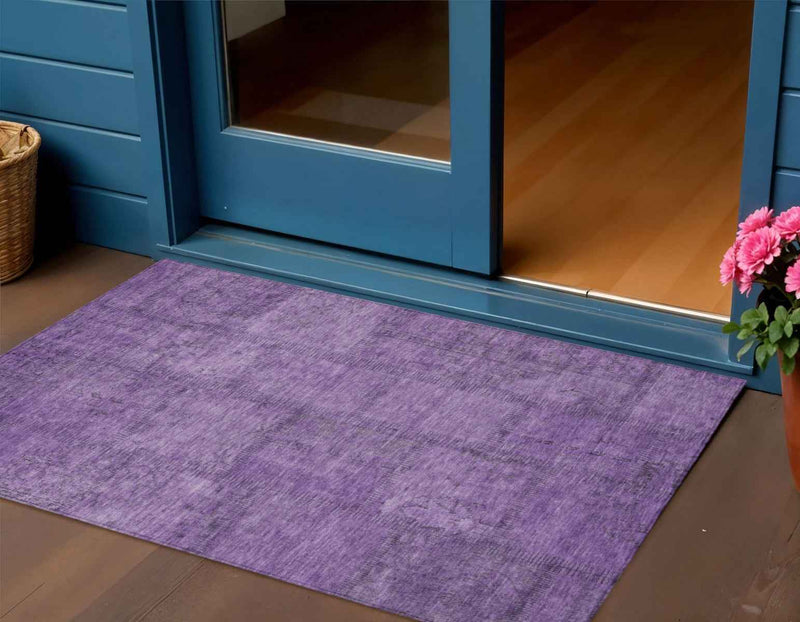 3' X 5' Purple Eggplant And Gray Patchwork Washable Indoor Outdoor Area Rug