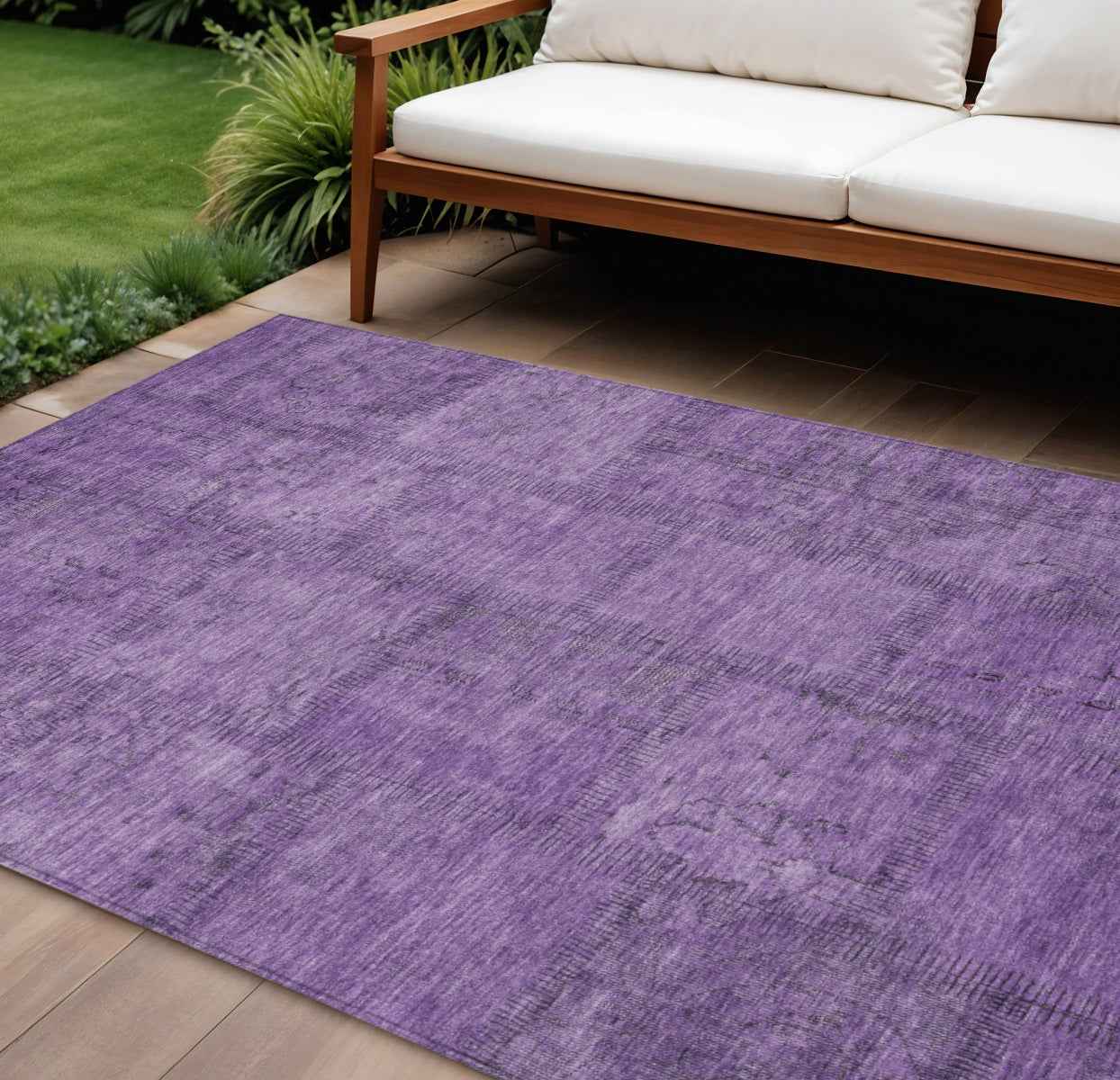 8' X 10' Purple Eggplant And Gray Patchwork Washable Indoor Outdoor Area Rug