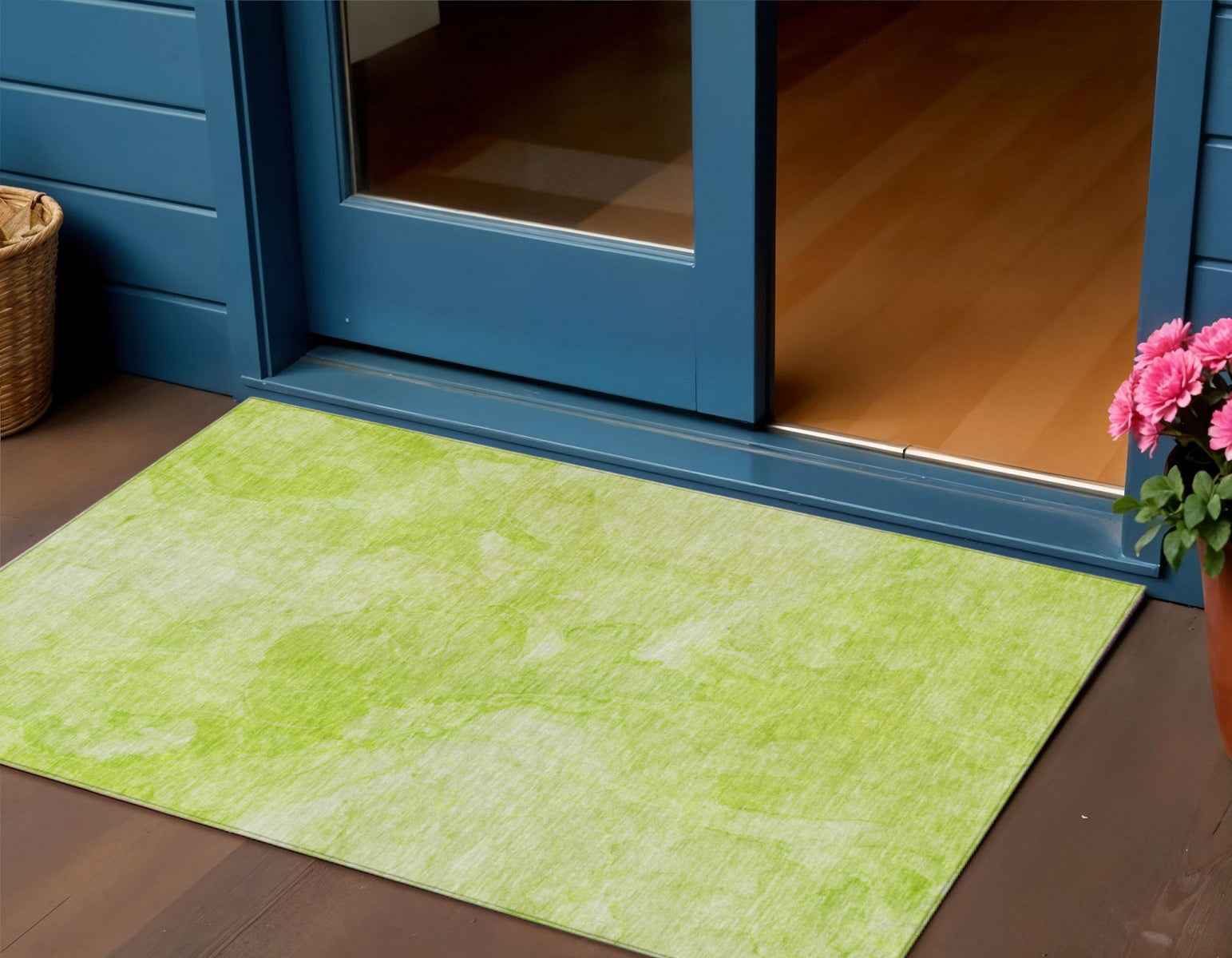 3' X 5' Artichoke Green And Lime Green Nautical Washable Indoor Outdoor Area Rug