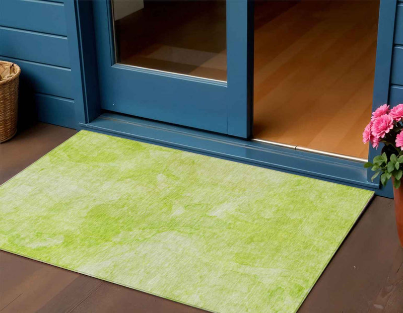 3' X 5' Artichoke Green And Lime Green Nautical Washable Indoor Outdoor Area Rug