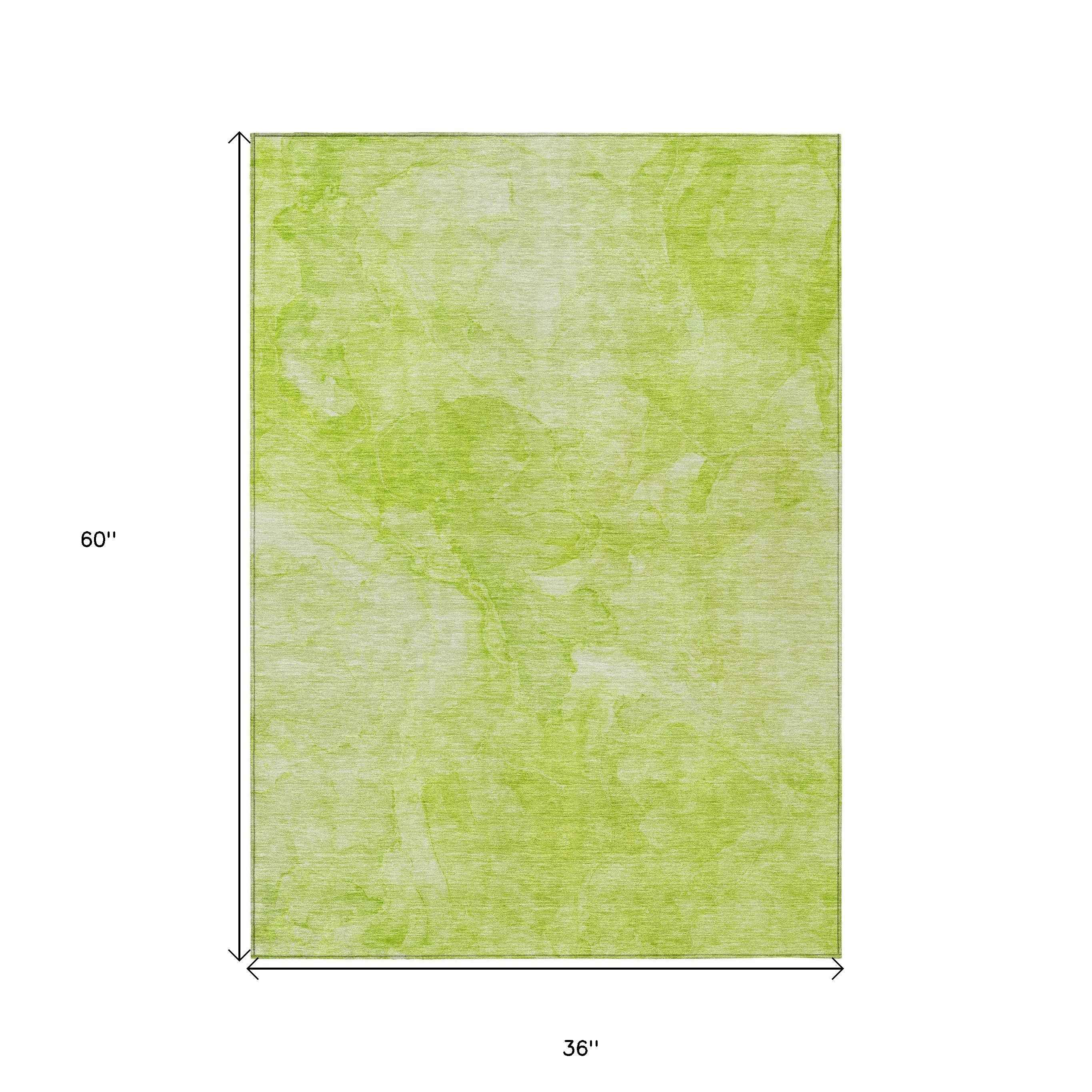 3' X 5' Artichoke Green And Lime Green Nautical Washable Indoor Outdoor Area Rug